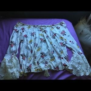 Floral off the shoulder top with lace bell sleeves